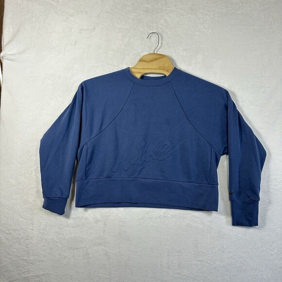 NIKE Dri-Fit Sweater Women’s Size Large Loose Fit Embossed Spell Out Sweatshirt - Picture 1 of 16